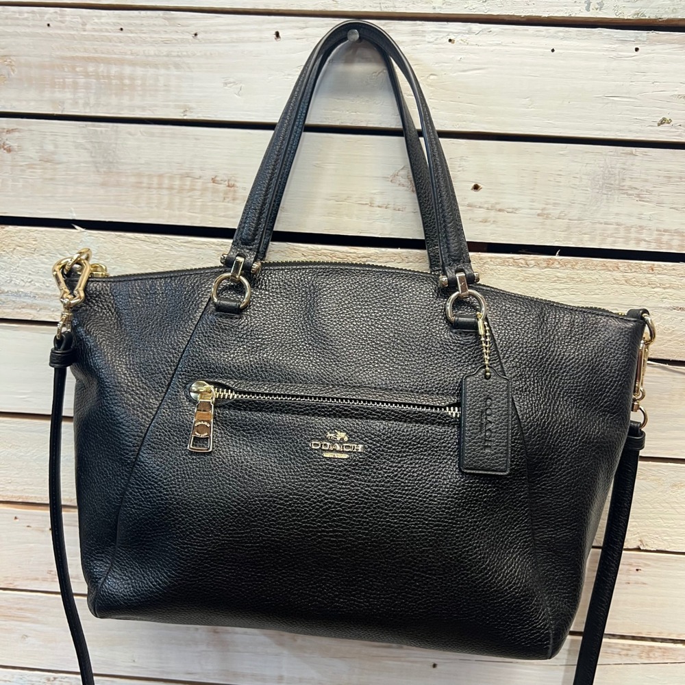 Coach 58874 Black Pebbled Leather Prairie Satchel Crossbody Handbag
